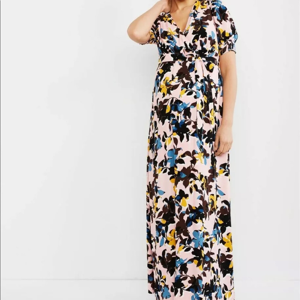 Motherhood Maternity Pink Blue Floral Maxi DressSM
